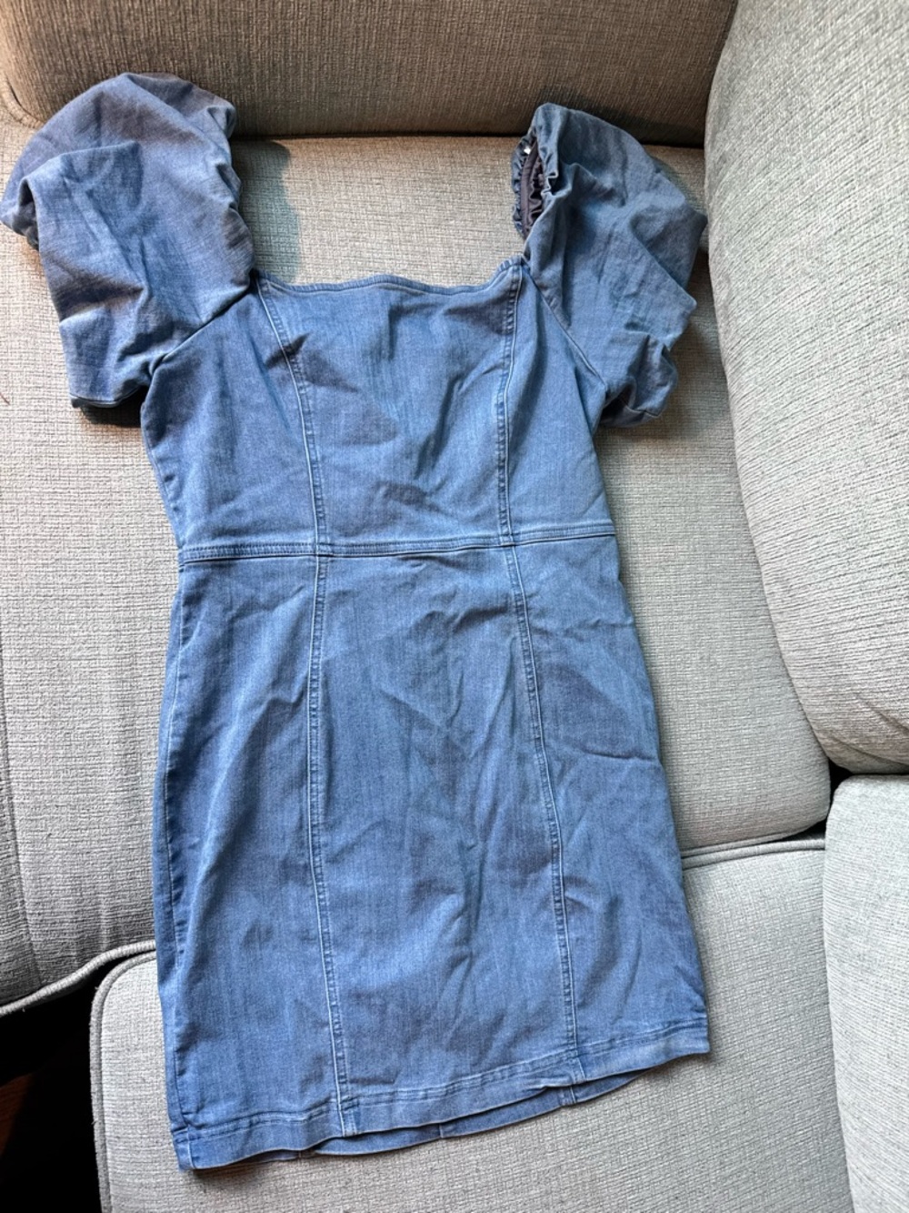 Blue Puff Sleeve Denim Mini Dress